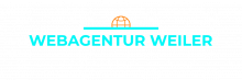 Das Logo meiner Webagentur Weiler aus Tirol. Der türkise Schriftzug "Webagentur Weiler" wird von einem horizontalen, ebenso türkisen Balken Überstrichen auf welchem sich ein oranger Globus befindet, der das aufgehende "Web" über dem Horizont darstellt.